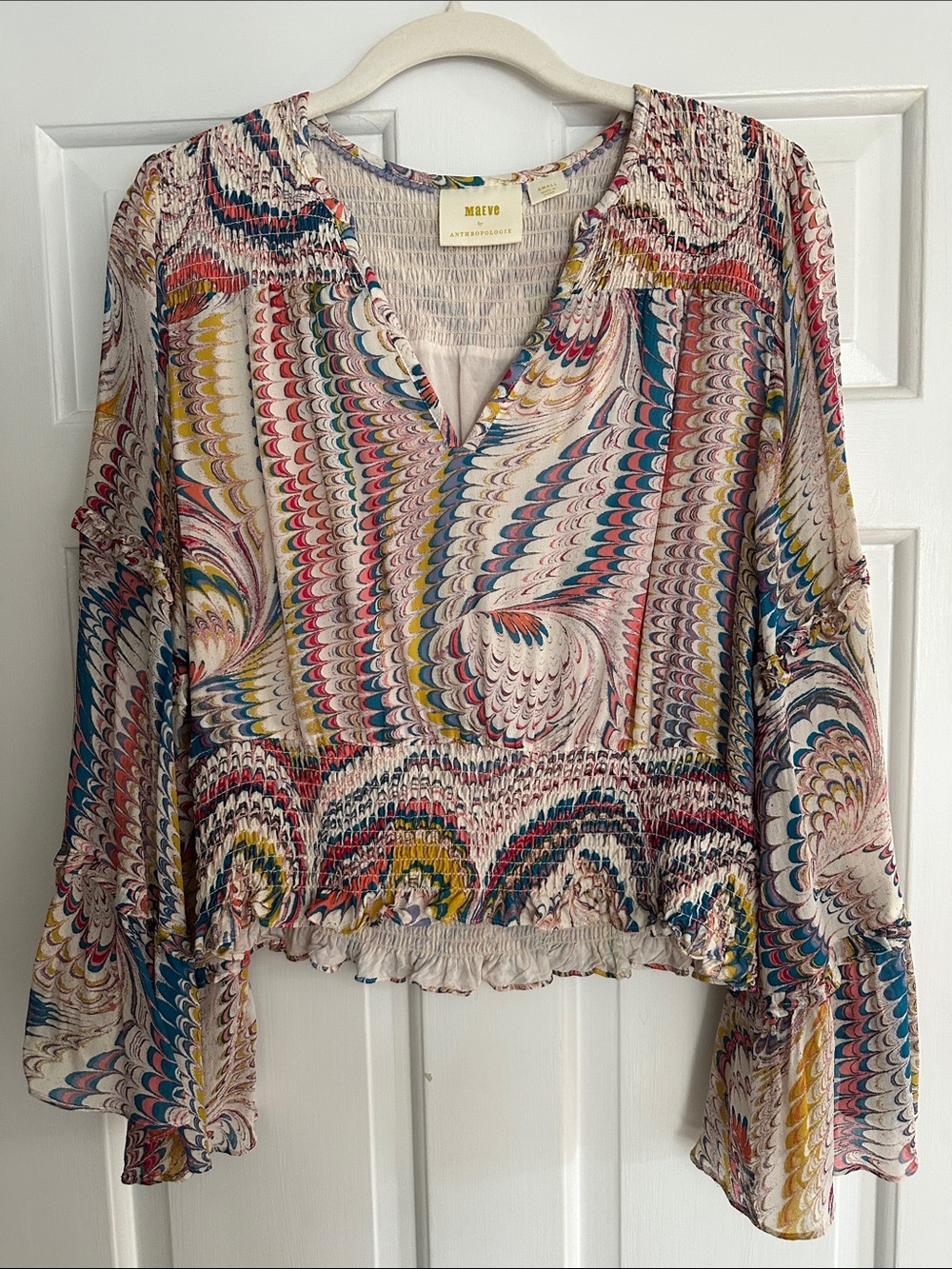Maeve Multicolor Smocked Hem Blouse